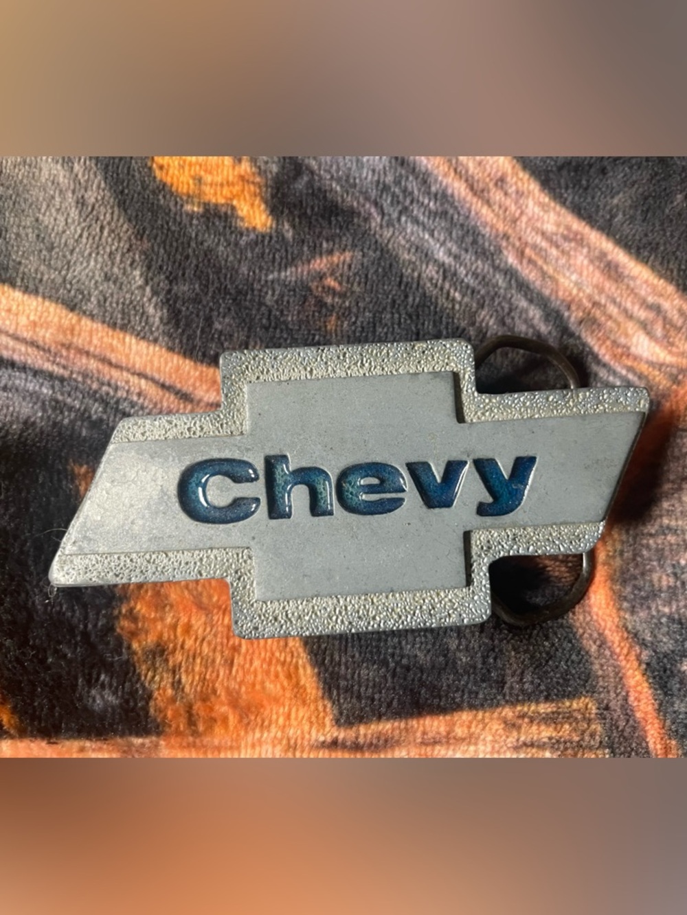 1980 Vintage Chevy Bowtie Belt Buckle with Blue Logo